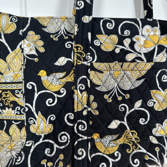 Vera Bradley Tote Bag Large Jumbo Quilted Black Yellow Bird 6 Pockets Zip Top - Picture 5 of 11